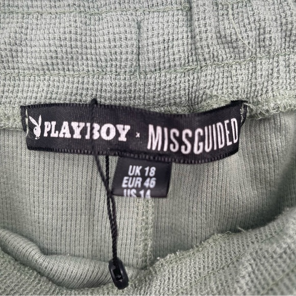 Missguided X Playboy Green Waffle Knit Joggers Elastic Drawstring Waist Size 14 - Picture 8 of 10